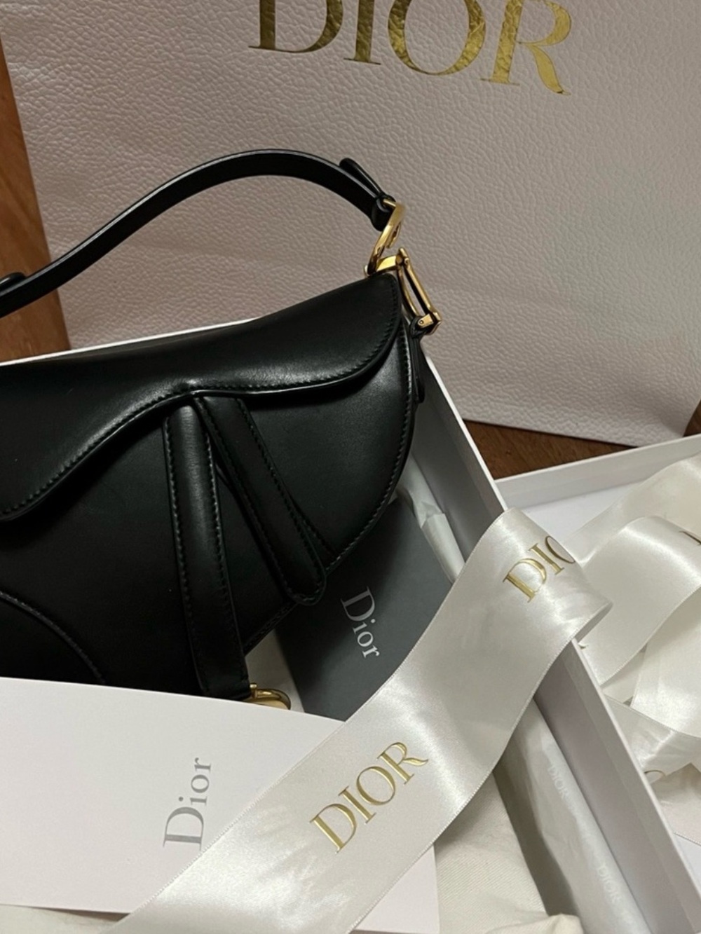Dior Black Leather Mini Saddle Bag with Gold Hardware